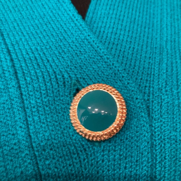 St. John Long Sleeve Knit Sweater Coat Dress Turquoise Size 10 - Picture 4 of 6